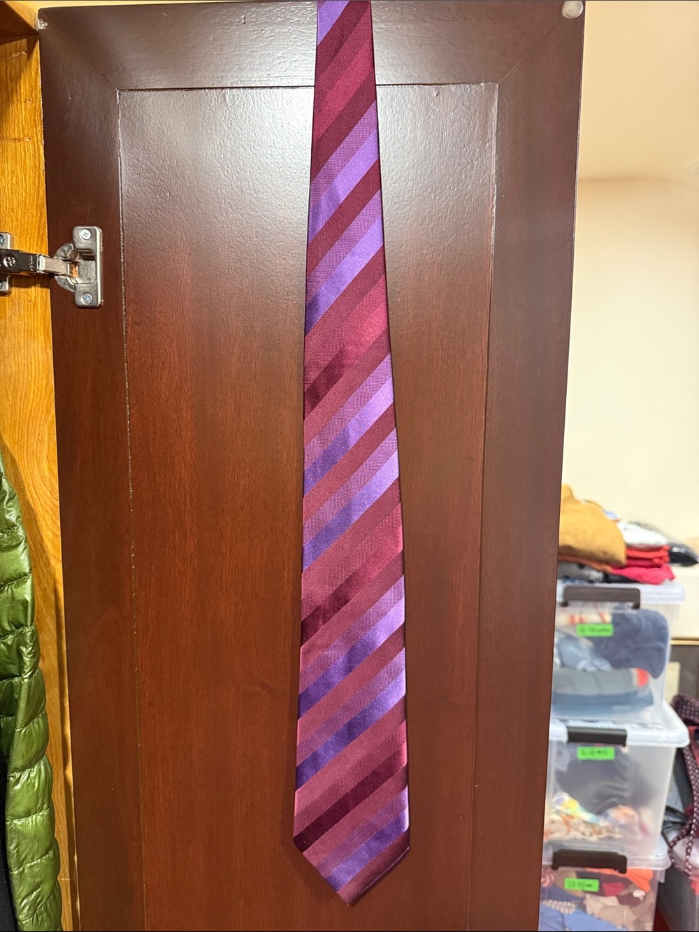 BCBG Men's Burgundy and Purple Striped Silk Tie